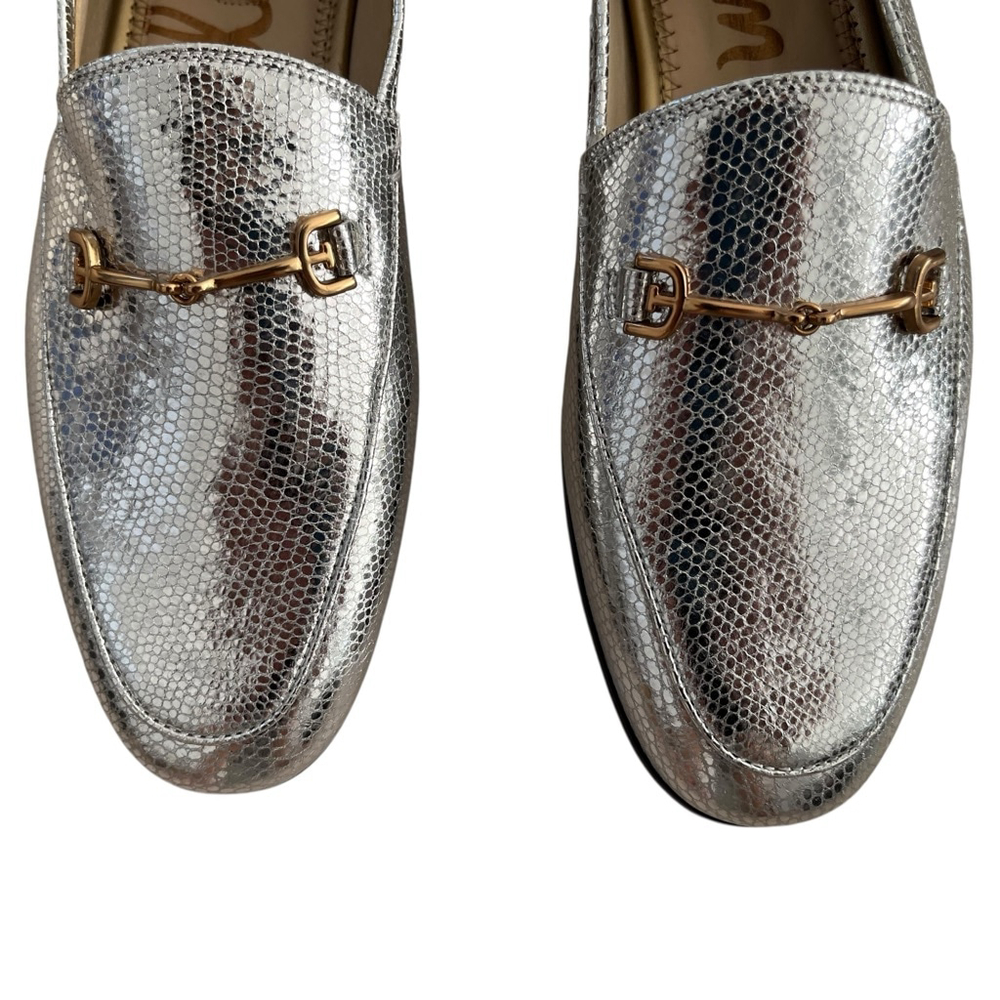 Sam Edelman Silver Snake Print Loafers Gold Bit Buckle 7 - Picture 3 of 7